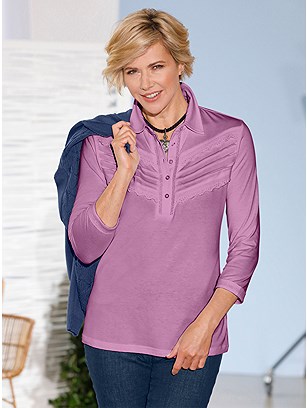 Lace Insert Polo Top product image (535909.PURP.1.10_WithBackground)