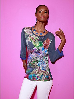 Tropical Print 3/4 Sleeve Top product image (535932.DBMU.1.9_WithBackground)