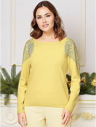 Rhinestone Shoulder Detail Sweater product image (536673.YL.1S)