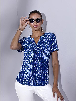 Printed V-Neck Blouse product image (536846.RYPR.1.1_WithBackground)