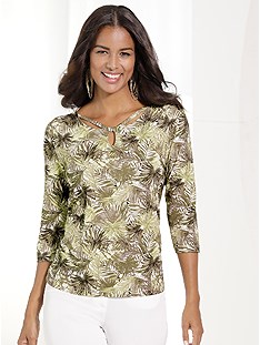 Leaf Print Keyhole Neckline Top product image (537659.BRYL.1.1_WithBackground)