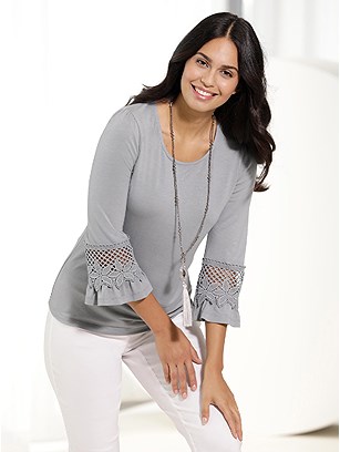Lace Hem 3/4 Sleeve Top product image (538053.STGY.1.9_WithBackground)