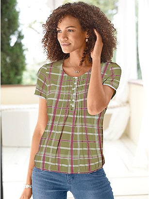 Checkered Elastic Hem Blouse product image (541063.GRPS.1.1_WithBackground)