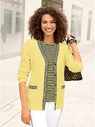 Stripe V-Neck Cardigan product image (541502.YL.1.1_WithBackground)