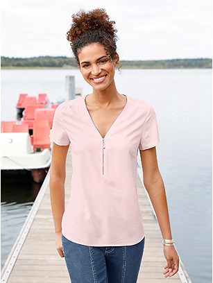 Zip Up V-Neck Blouse product image (541782.LTRS.1.1_WithBackground)