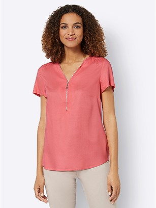 Zip Up V-Neck Blouse product image (541782.YLOR.1.1_WithBackground)