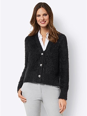 Fuzzy Decorative Button Cardigan product image (558191.BK.2.1_WithBackground)