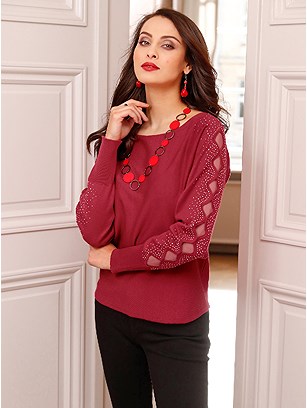Embellished Sleeve Sweater product image (558293.CHRY.1.1_WithBackground)