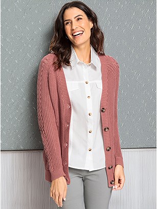 Cable Knit Button Down Cardigan product image (559003.RSDU.1.P11724)