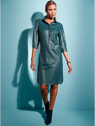 Faux Leather Collared Dress product image (560001.PE.1.5_WithBackground)
