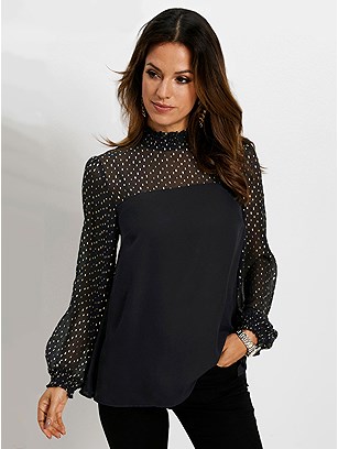 Dotted Sheer Insert Blouse product image (562657.BK.J)