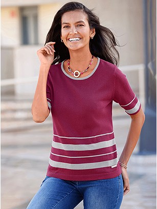 Striped Short Sleeve Sweater product image (566921.MVMU.1S)