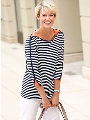 Striped 3/4 Sleeve Top product image (570065.WHST.1.1_WithBackground)