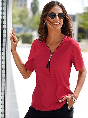 Zip V-Neck Top product image (571639.RD.1.21_WithBackground)