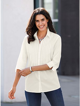 Pleated 3/4 Sleeve Blouse product image (572031.WH.1.13_WithBackground)