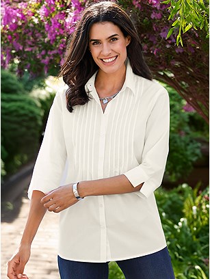 Pleated 3/4 Sleeve Blouse product image (572031.WH.12S)
