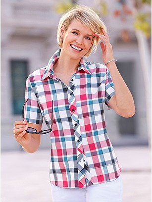 Checkered Short Sleeve Blouse product image (577547.NVCK.1S)