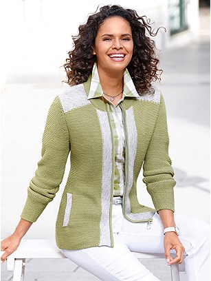 Purl Knit Zip Cardigan product image (577624.GRSG.1S)