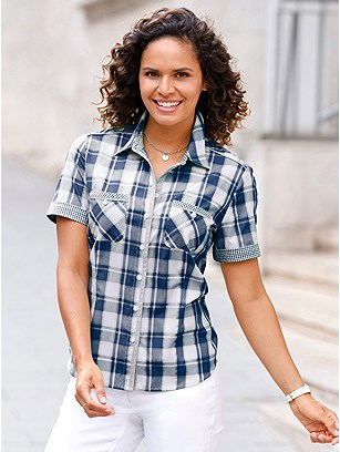 Checkered Button Up Blouse product image (577625.DBCK.1S)