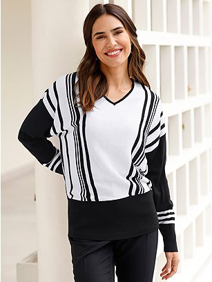 Striped V-Neck Sweater product image (578350.WHST.1S)