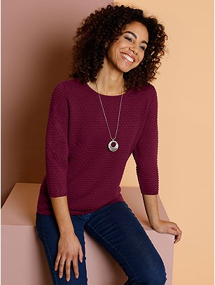Textured 3/4 Sleeve Sweater product image (579208.BORD.1S)