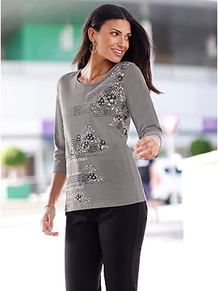 Printed 3/4 Sleeve Top product image (579329.GYGY.1.20_WithBackground)