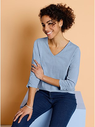 Ruched 3/4 Sleeve Top product image (579586.LB.1.26_WithBackground)