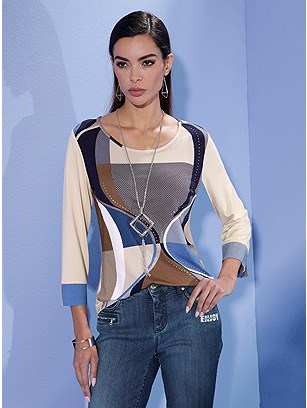Printed 3/4 Sleeve Top product image (579689.BLPR.1.32_WithBackground)