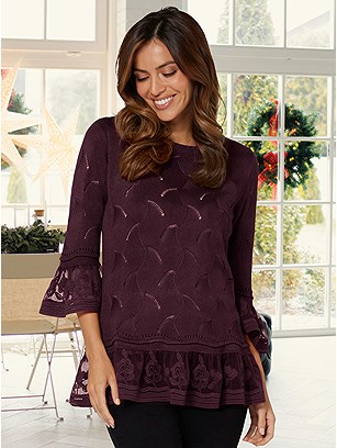 Flared Lace Trim Sweater product image (579941.BU.1S)