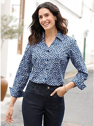 Printed Shirt Collar Blouse product image (579946.DBMU.1.6_WithBackground)