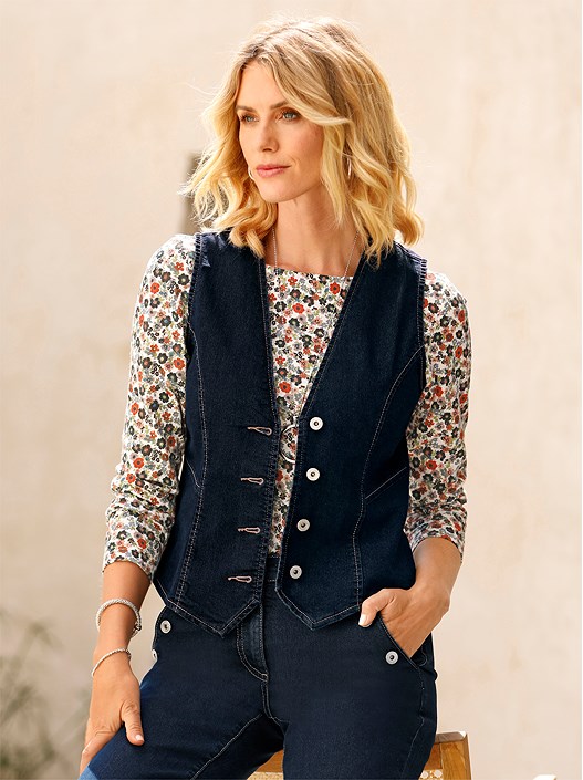 creation l Dark Blue Denim Button Up Vest