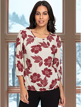 Pleated Floral Blouse product image (580204.CMDR.2SS)