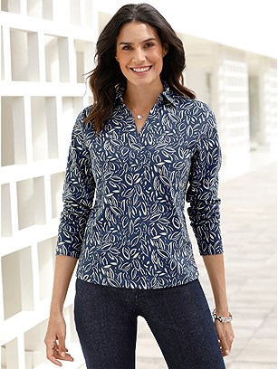 Printed Shirt Collar Top product image (580407.DBSA.1.30_WithBackground)