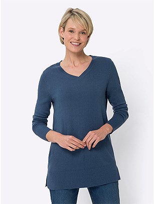 V-Neck Long Sweater product image (582448.DEBL.1.1_WithBackground)