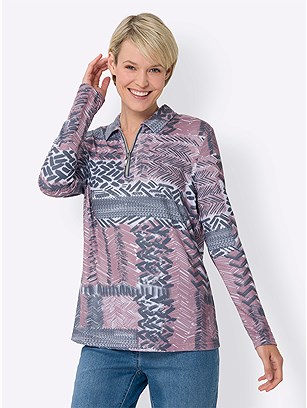 Printed Zip Collar Top product image (582643.MVPR.1.1_WithBackground)