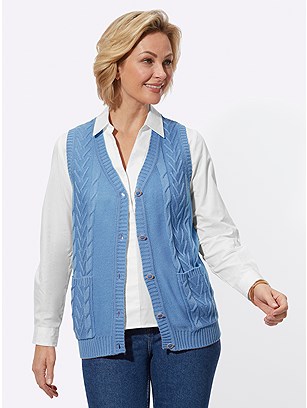 Cable Knit Button Up Vest product image (582772.LB.1.1_WithBackground)