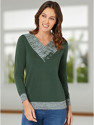 Button Detail V-Neck Sweater product image (584531.MOSS.1SS)