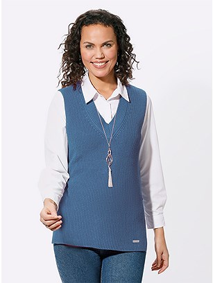 Ribbed V-Neck Sweater Vest product image (584720.MIBL.1.1_WithBackground)