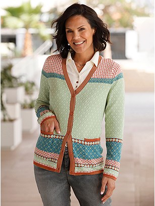 Jacquard Pattern V-Neck Cardigan product image (585163.EURD.1S)