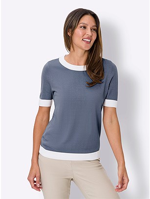 Contrast Short Sleeve Sweater product image (587423.PWBL.1.1_WithBackground)
