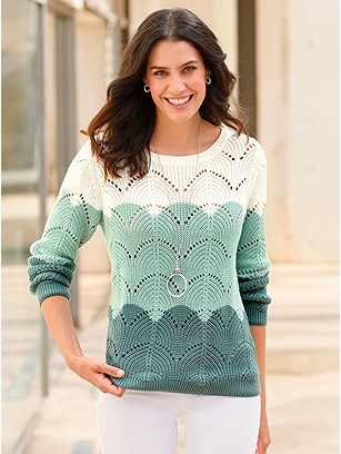 Color Block Ajour Knit Sweater product image (588843.JDEP.1S)