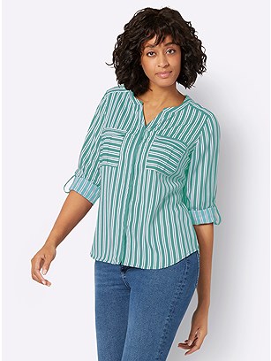 Striped Box Pleat Blouse product image (589001.BLWH.1.1_WithBackground)