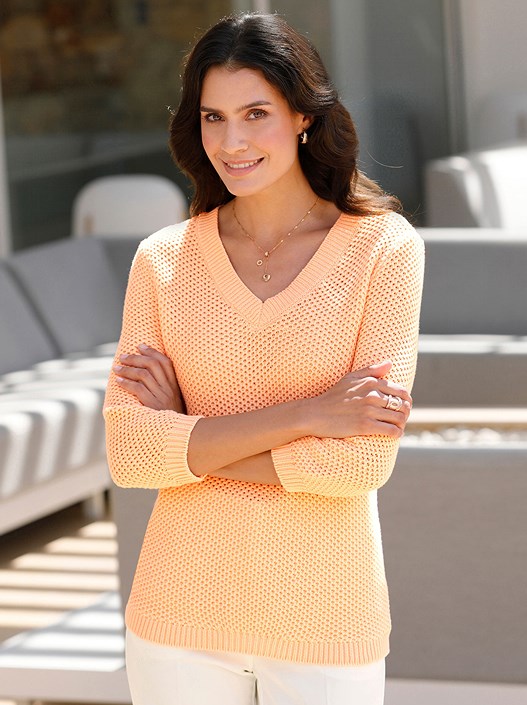 creation l Apricot Textured V-Neck Sweater from creation L