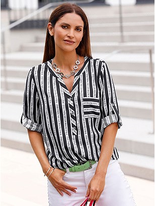 Striped Tab Sleeve Blouse product image (589261.BKEC.1S)