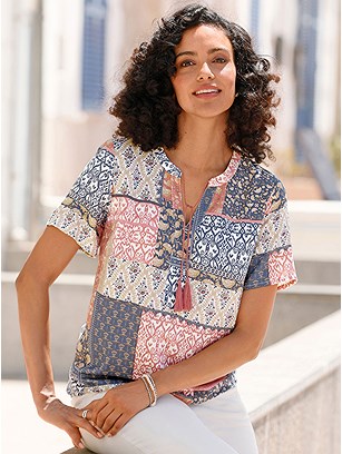 Patchwork Tie Neck Blouse product image (589503.RSPR.1S)