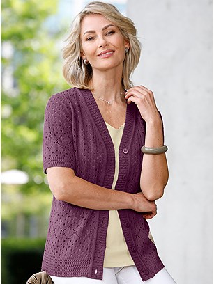 Short Sleeve Open Knit Cardigan product image (590907.BU.12S)