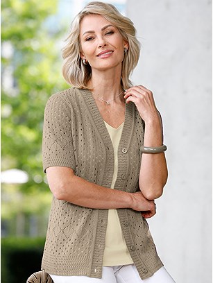 Short Sleeve Open Knit Cardigan product image (590907.DKBR.18S)