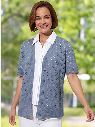 Short Sleeve Open Knit Cardigan product image (590907.PWBL.89S)