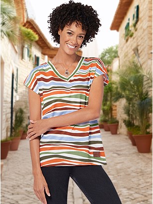 Striped V-Neck Top product image (591073.GRPR.11S)