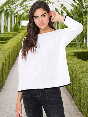 Boat Neckline Rib Knit Sweater product image (591172.WH.11S)